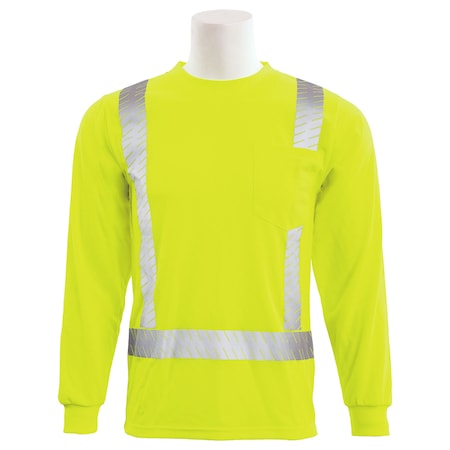 T-Shirt, Birdseye Mesh, Long Slv, Class 2, 9007SEG, Hi-Viz Lime, 5XL